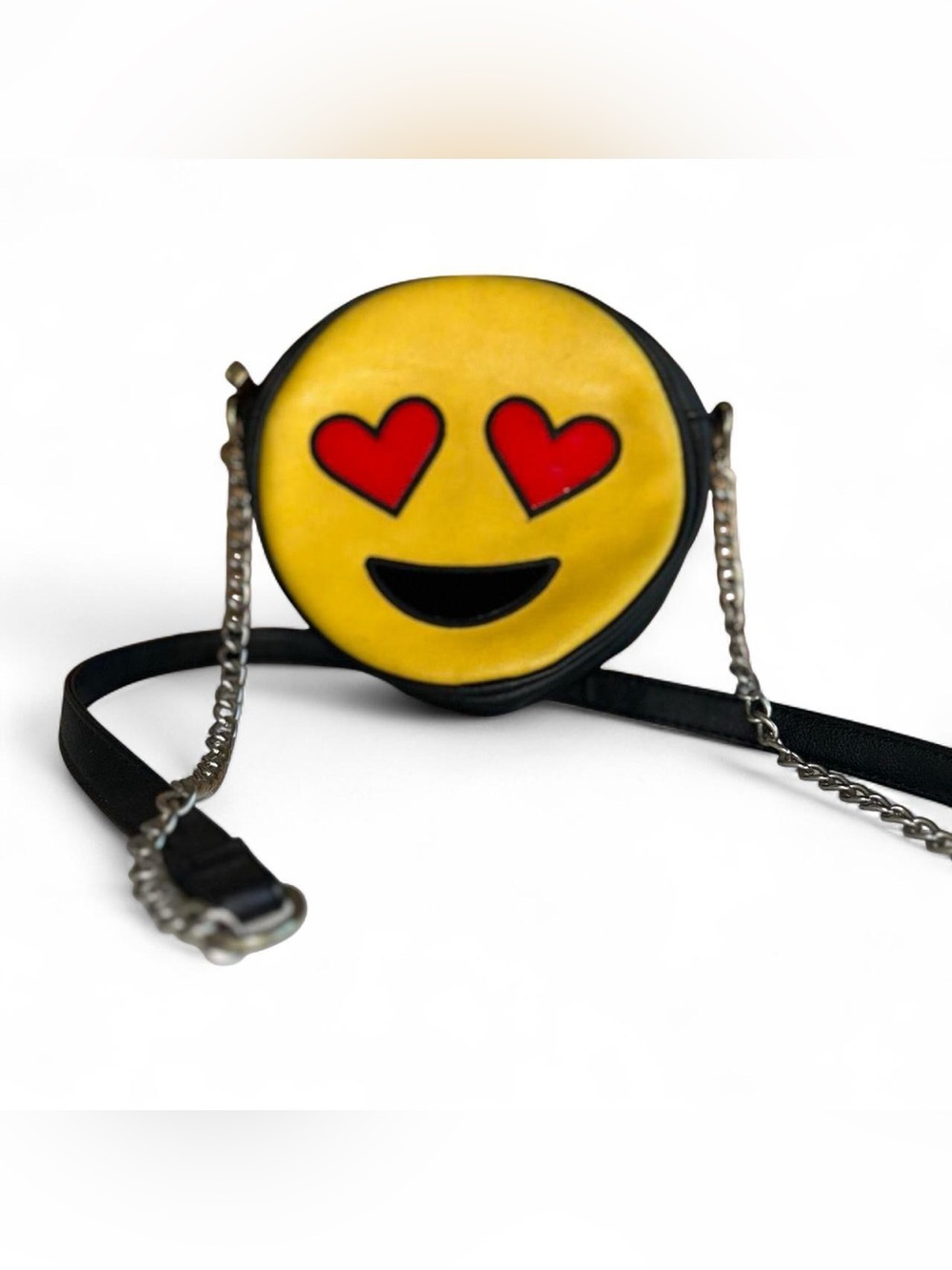 Olivia Miller Yellow Heart-Eyes Emoji Round Crossbody Bag with Black Trim